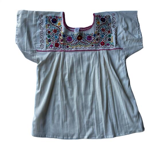 Mexican Embroidered Blouse – Handmade Otomi Floral & Design Large 28 X 23 IN - Picture 2 of 9